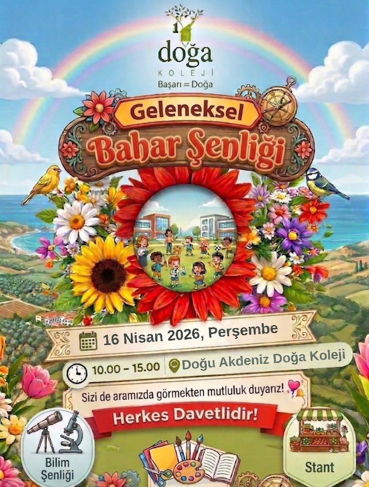 Baharın enerjisini birlikte karşılıyoruz! Doğu Akdeniz Doğa Koleji Geleneksel Bahar Şenliğimize davetlisiniz. Bilim, sanat ve eğlence dolu bu özel günde sizleri de aramızda görmekten mutluluk duyarız.
