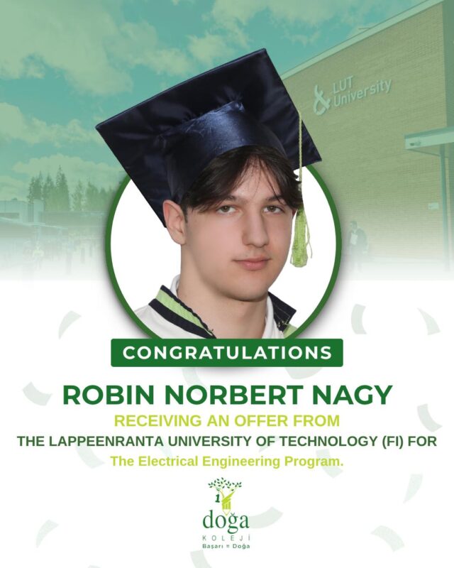 Congratulations to our student Robin Norbert Nagy on receiving an offer from the Lappeenranta University of Technology (Finland) for the Electrical Engineering program